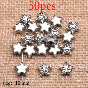 Yanqi 50pcs 10mm Tibetane Antice de Argint din Aliaj de Metal de Cinci stele a subliniat Inima Margele Vrac Margele Spacer pentru a Face Bijuterii DIY