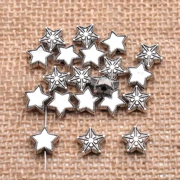 Yanqi 50pcs 10mm Tibetane Antice de Argint din Aliaj de Metal de Cinci stele a subliniat Inima Margele Vrac Margele Spacer pentru a Face Bijuterii DIY