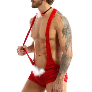 Mens de Crăciun Lenjerie Sexy si Bodysuit Sex Cosplay Costum Racer Spate Tricou Body Wrestling Singlet Lenjerie de corp cu Papion