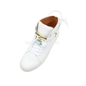 Moda Alb Hip Hop Pantofi Pentru Bărbați Adidași De Dantelă-Up De Metal De Blocare Din Piele Pantofi Casual Barbati Solid Rezistent La Apa Mocasin Pantofi New Sosire