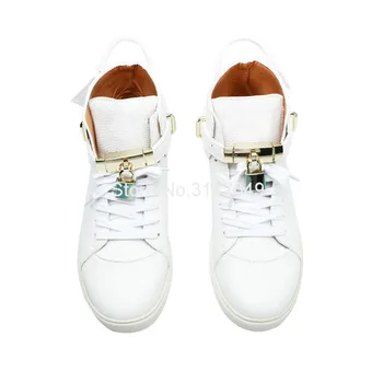Moda Alb Hip Hop Pantofi Pentru Bărbați Adidași De Dantelă-Up De Metal De Blocare Din Piele Pantofi Casual Barbati Solid Rezistent La Apa Mocasin Pantofi New Sosire