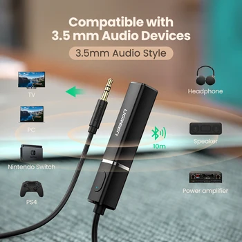UGREEN Bluetooth Transmițător 5.0 Wireless Muzica Audio APTX LL Latență Scăzută 3.5 mm Aux Jack Digital Optic Pentru Căști, Adaptor