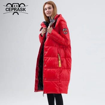 CEPRASK 2020 Iarna Noi Jos Jacheta Femei Hanorac Gros de Înaltă Calitate din Bumbac de Moda Lung de Culoare de Contrast Haina de Iarna Îmbrăcăminte exterioară