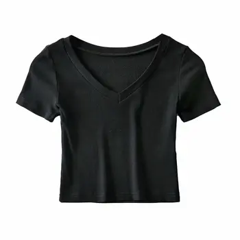 Bradely Michelle Casual de Bumbac Noi de Vară 2020 Femeie Slim Fit t-shirt strâns Short-Sleeve V-neck tee Culturilor Topuri