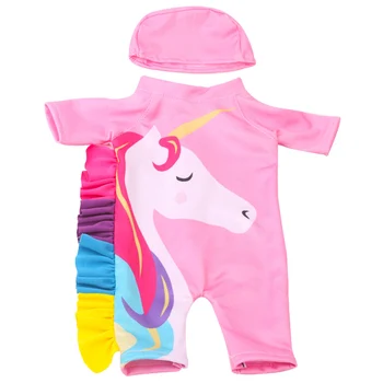 18 inch Fete haine papusa unicorn Roz costum de baie + capac de înot American new born rochie de jucarii pentru Copii se potrivesc 43 cm baby c745