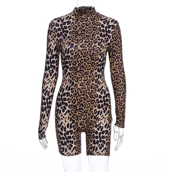 HAWTHAW moda femei toamna slab toamna haine leopard de imprimare cu dungi cu maneci lungi de fitness costum salopeta body 2020