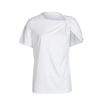 Cel mai bun de Vânzare Cool Twisted Culoare Solidă Femei T-shirt Femei 2020 Primăvară Gât rotund Maneca Scurta All-meci tricou Top