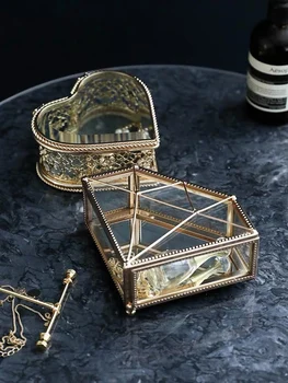 Ins Stil Diamant in Forma de Inima Cutie Bijuterii din Sticlă, Cutie de Depozitare Inel Colier Masa de toaleta Machiaj Organizator Container de Depozitare