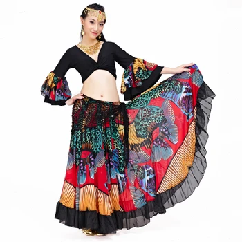 Femeile Tigan Belly Dance Fuste Full Bellydance Rochie de Flori Mari Costum de Dans Mare Fuste pentru Etapa Profesionale de Performanță