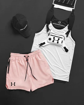 Bărbați impermeabil respirabil sport casual pantaloni scurți de vară pentru bărbați sala de fitness de formare cu uscare rapida cinci puncte pantaloni negru + roz