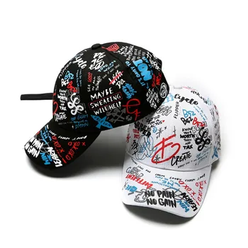 2020 Nou Unisex Femei Bărbați Pălării Reglabil Alb-Negru Imprimare Color Graffiti-potrivire Șapcă de Baseball Pentru barbati Femei
