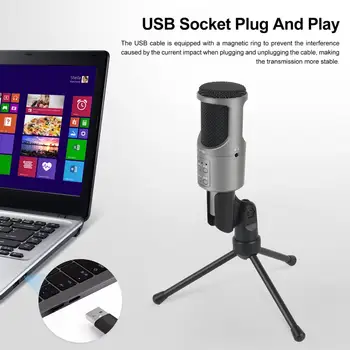 XTUGA USB Microfon cu Condensator Calculator Microfon Built-In Monitor,Inteligent Funcția de Reducere a Zgomotului și de Control K-APP cântec Efect