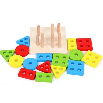 Montessori Matematica Geometrie Forma Cognitive Sortare Bord Din Lemn Colorat Patru Coloană De Potrivire Forma De Jucarie Pentru Copil Jucării De Învățare