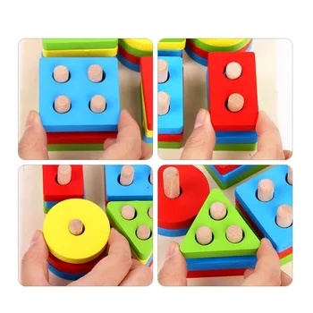 Montessori Matematica Geometrie Forma Cognitive Sortare Bord Din Lemn Colorat Patru Coloană De Potrivire Forma De Jucarie Pentru Copil Jucării De Învățare