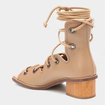 Noi 2020 brand din piele femei sandale roma stil dantela-up pantofi de femeie maro alb rochie casual, pantofi, sandale gladiator dimensiune 34-39