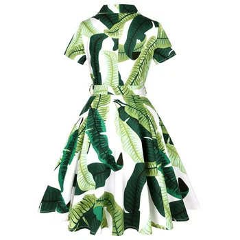 Frunză verde de Bumbac Imprimare Pinup Leagăn Femei Rochie cu Centura 3XL 4XL Plus Dimensiune 50 60 Retro Vintage Rochie de Petrecere Costum de Haine
