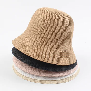 Boho Vacanță Pe Plajă Găleată De Călătorie Pac Femei Soarele De Vară Pălărie Cloche Pălărie De Paie Vintage Elegant Solid Floppy Panama 2020 Moda Pălărie