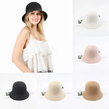 Boho Vacanță Pe Plajă Găleată De Călătorie Pac Femei Soarele De Vară Pălărie Cloche Pălărie De Paie Vintage Elegant Solid Floppy Panama 2020 Moda Pălărie