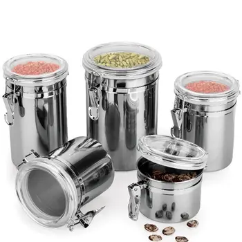 1 buc Oțel Inoxidabil închisă Ermetic Containerul de Cafea Făină Zahăr Recipient Titularul Cutii de Vase de Depozitare Sticle Borcan cu Capac Transparent
