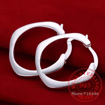 Personalitate Hiperbola Argint 925 Simplu Buna Drăguț Pătrat Hoop Cercei Pentru Femei Sterling-Silver-Bijuterii Pendientes
