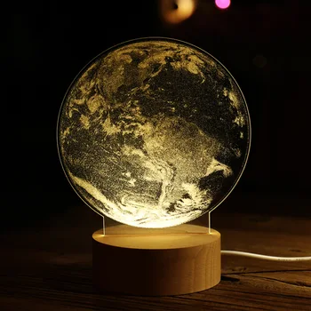 Din lemn 3D Lampa de Birou 8 Stiluri USB Alimentat Acrilice Iluzie Atmosferă de Iluminat Touch Home Decor Dormitor Cadou LED Lumina de Noapte