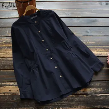 ZANZEA Femei Bluza de Toamna cu Maneci Lungi Butoane Tricou Casual Solid Lenjerie de pat din Bumbac Blusas Femininas Tunica Topuri Plus Dimensiune Combinezon