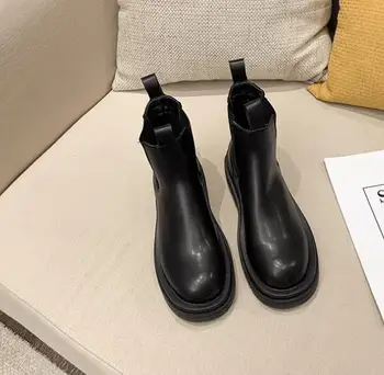 PU Piele Cizme Womenspring și Cizme de toamna 5cm Cizme cu Toc Pentru Doamne Aluneca Pe Platforma Negru de Bază pentru femei cizme pentru Femei