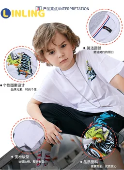 LINLING Băiat Adolescenti Topuri de Vara pentru Copii Îmbrăcăminte de Bumbac Dinozaur Maneca Scurta Copii Tricouri Baiat Casual Cool T-shirt V235