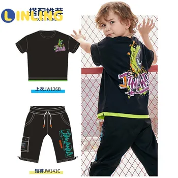 LINLING Băiat Adolescenti Topuri de Vara pentru Copii Îmbrăcăminte de Bumbac Dinozaur Maneca Scurta Copii Tricouri Baiat Casual Cool T-shirt V235