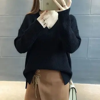 Toamna haine nou-coreean a V-gât pulover de culoare solidă vrac sălbatice tricot bottom pulover femei