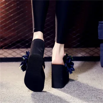 Flori Slide-uri de Femei Flip Flop Pantofi Femeie de Moda 11/8/6CM Înaltă Calitate Pană Papuci de casă Designeri 2019 Tocuri inalte Sexy Catâri Buty