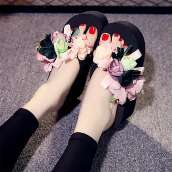Flori Slide-uri de Femei Flip Flop Pantofi Femeie de Moda 11/8/6CM Înaltă Calitate Pană Papuci de casă Designeri 2019 Tocuri inalte Sexy Catâri Buty