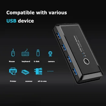 Comutator USB 3.0 Comutator Selector 2 Porturi de Pc-uri de Partajare a 4 Dispozitive USB 2.0 pentru Tastatura Mouse-ul Scanner Imprimanta Kvm Switch Hub