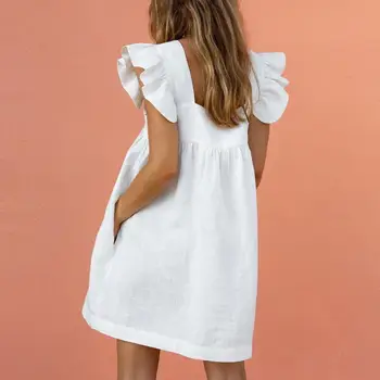 VONDA Femei Vacanță Rochie de Petrecere 2021 Sexy rochie fără Mâneci Fluture Maneca Pătrat Guler Ciufulit Rochie Mini Casual Vestido Plus Dimensiune