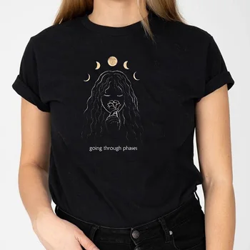 Trece Prin Faze T-Shirt Femei Grunge Estetice Cerești Luna Tee Vrăjitoare Drăguț Tricou Haine Gotic