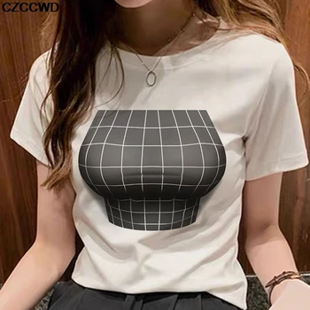 Noul Tricou Femei de Moda 3D Spoof Piept Mare de Imprimare Casual de Vară cu mânecă Scurtă T-shirt Harajuku Personalitate Streetwear Topuri Tricouri