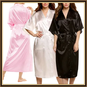 Femei Negru de Vară Satin Kimono-Halat de baie pentru Femei Mireasa, domnisoara de Onoare Haină de Nuntă Rochie Rochie Sexy Solid Jumătate Maneca Sleepwear S-2XL