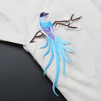 Blue Bird of paradise Patch-uri de Tesatura Dantelă Broderie Patch-uri Aplicatiile Motive de Cusut Meserii Pânză Cheongsam Ornament Material
