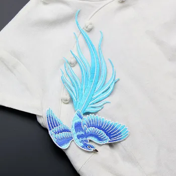 Blue Bird of paradise Patch-uri de Tesatura Dantelă Broderie Patch-uri Aplicatiile Motive de Cusut Meserii Pânză Cheongsam Ornament Material