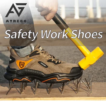 AtreGo Barbati Din Piele Pantofi De Protecție Bombeu Metalic Drumeții Pantofi Noapte Reflectorizante Anti Puncție Ușor Indestructibil Cizme De Lucru