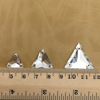 Clar de Cristal de Sticlă Coase Pe Pietre Triunghiulare Cu gaura Cristale Flatback de Argint Jos DIY Rochie de Mireasa Accesoriu Decor