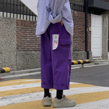 Mens Coreean Fashoins Pantaloni Harem 2021 Mens Harajuku Streetwear Pantaloni Vintage Largi Picior Jogging Pantaloni De Trening Mov