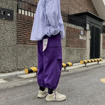 Mens Coreean Fashoins Pantaloni Harem 2021 Mens Harajuku Streetwear Pantaloni Vintage Largi Picior Jogging Pantaloni De Trening Mov