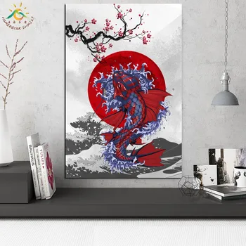 Tatuaj Pește Japonia Arta Print Postere si Printuri Scroll Pictura Panza de Artă Modernă, Poster de Perete Rama Tablou Decor Acasă