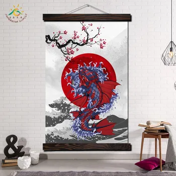 Tatuaj Pește Japonia Arta Print Postere si Printuri Scroll Pictura Panza de Artă Modernă, Poster de Perete Rama Tablou Decor Acasă