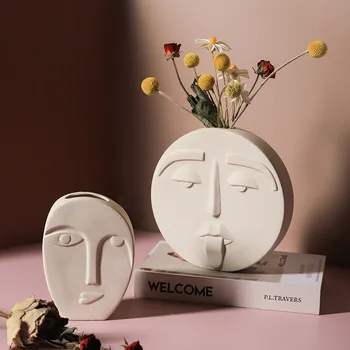 Cutelife Alb Ceramică Ceramică Fata Vaza De Flori Morden Acasă Decorare Cap Geamuri Vaza Nunta Nordic Masă Ghiveci Vaza