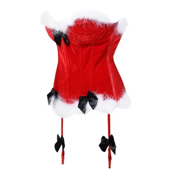 Femeile Burlesc Cu Pene Overbust Corset Costum De Moș Crăciun Arcul Cupa Body Shaper Corset Bustiera Lenjerie De Sus Plus Dimensiune