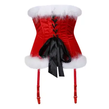 Femeile Burlesc Cu Pene Overbust Corset Costum De Moș Crăciun Arcul Cupa Body Shaper Corset Bustiera Lenjerie De Sus Plus Dimensiune