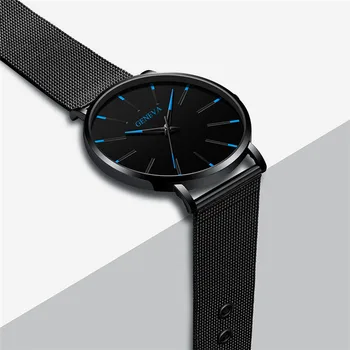 Moda De Lux Mens Ceasuri Minimalist, Ultra Subțire, Negru, Din Oțel Inoxidabil Plasă De Trupa Ceas Barbati Business Casual Analog Cuarț Ceas