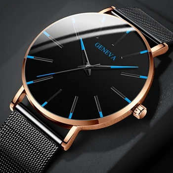Moda De Lux Mens Ceasuri Minimalist, Ultra Subțire, Negru, Din Oțel Inoxidabil Plasă De Trupa Ceas Barbati Business Casual Analog Cuarț Ceas